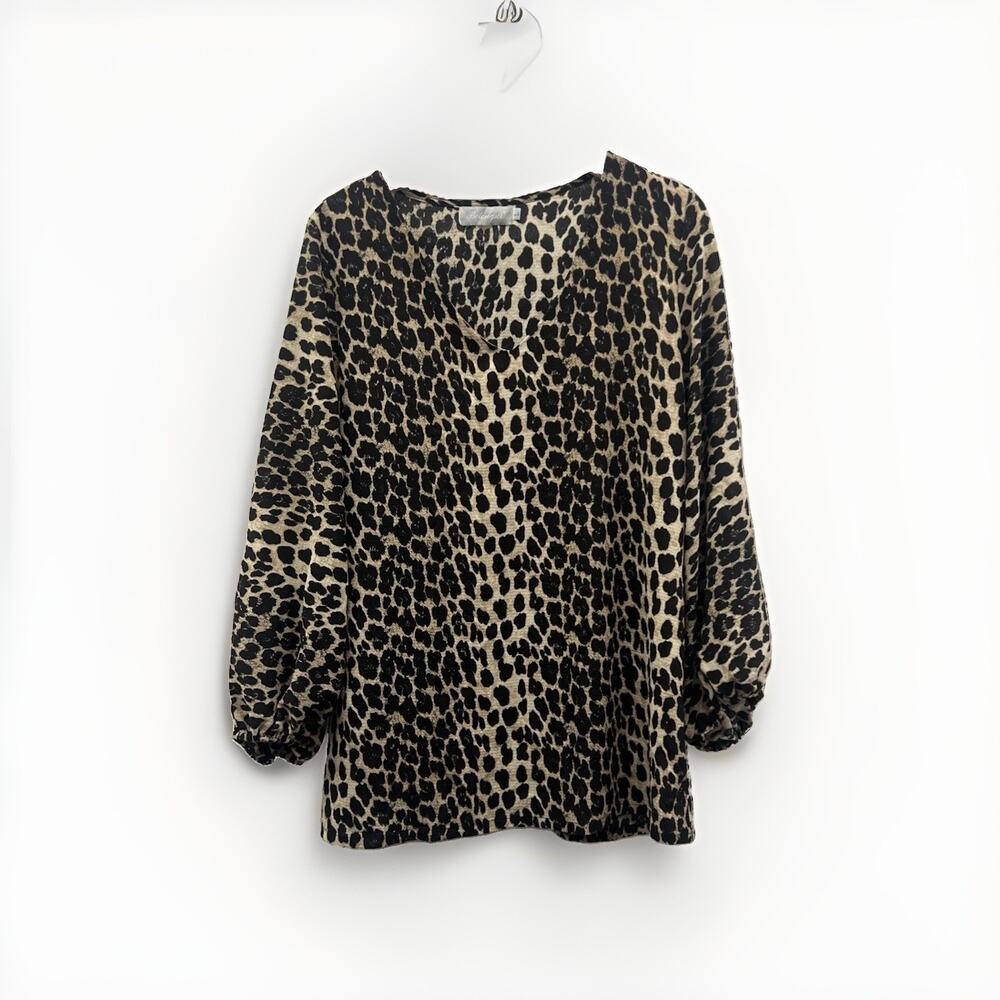 Vintage Belongsci Tunic Womens L Beige Black Leopard Tunic Ball Elastic Sleeve